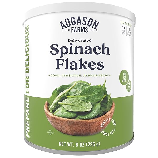AUGASON FARMS DEHYDRATED SPINACH FLAKES CAN, EMERGENCY FOOD SUPPLY, EVERYDAY MEALS, 45 SERVINGS