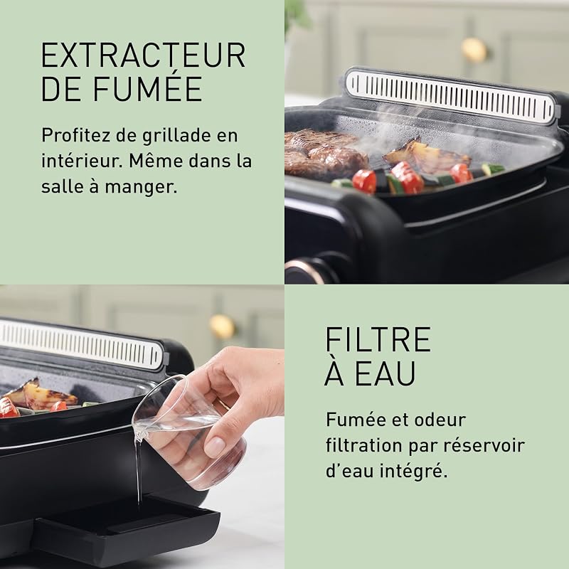 NF-GM400 Multicuiseur Electrique 4-en-1, Grill électrique, Frire, Cuisson Lente, BBQ, 1400W, 40-250°C, 9 Modes Automatiques, Extracteur de Fumée, Plaques lavables au lave-vaisselle