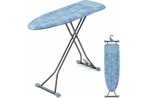 APEXCHASER Ironing Board with Iron Rest, Compact and Space Saver Iron Board, Extra Thick Cover, Height Adjustable, Wall Mount & Closet Hanger 13x43 Blue