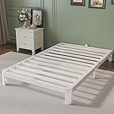 KOSOSO Twin Bed Frames 6 Inch, White Twin Size Bed Frame with Metal Gaskets, No Box Spring Need, Heavy Duty Steel Platform Support, Round Corner Desgin, Easy Assembly, Noiseless