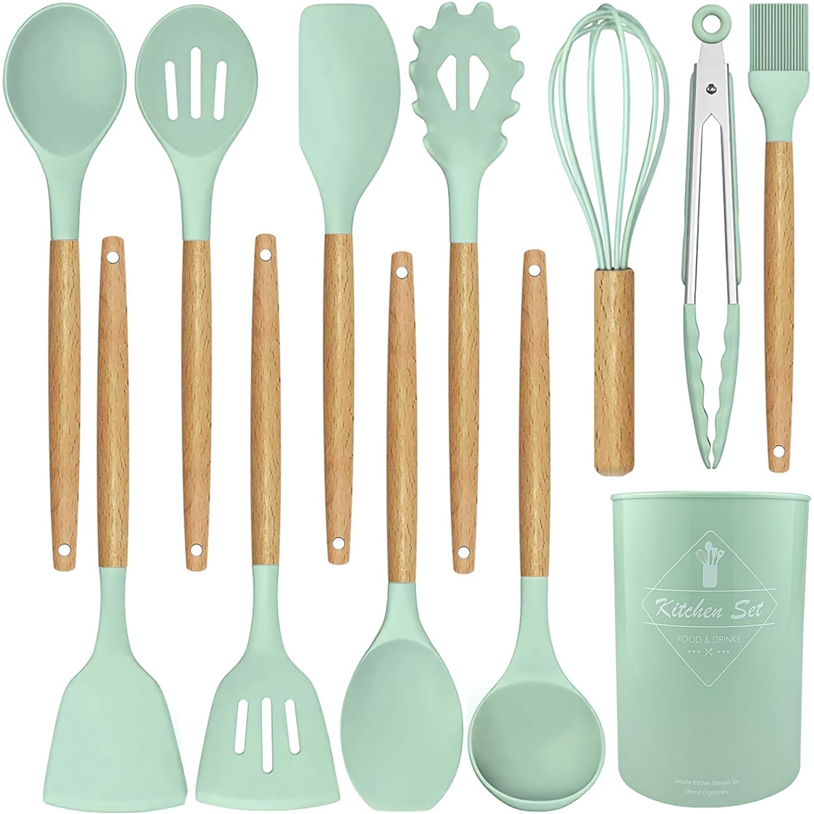 Photo 1 of 12PCS Silicone Cooking Utensils Kitchen Utensil Set Kitchen Silicone Utensil Set Spatula Set, Silicone Utensils Cooking Utensil Set Spatula Turner Set (Green)