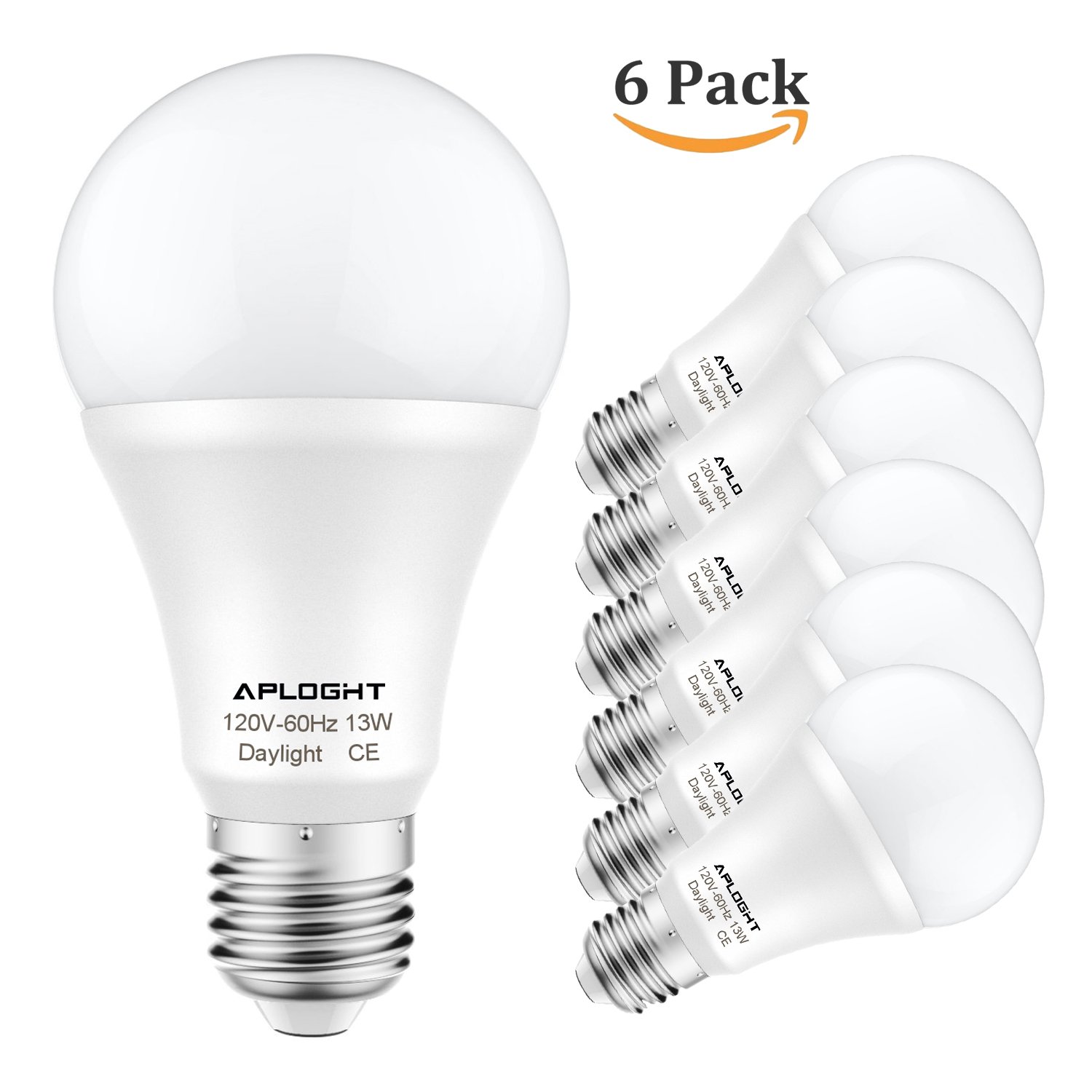 APLOGHT SA70E26D13 LED Bulb 1250lm 13-Watt (100-Watt Equivalent) A19 E26 Daylight White (5500K) Non-Dimmable Light Bulbs - 6 Pack