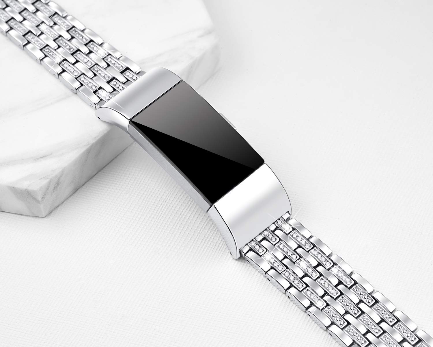 Kaleidoc Bands Compatible Fitbit Charge 2 - Metal Replacement Wristband with Premium Rhinestone Crystals, Adjustable Classy Bracelet Strap Compatible Fitbit Charge 2 Bands