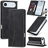 Jasonyu Flip Wallet Case for iPhone 17 Air,Leather Magnetic Folio Cover with Card Holder,Kickstand - TPU Shockproof Durable Protective Phone Case,Black