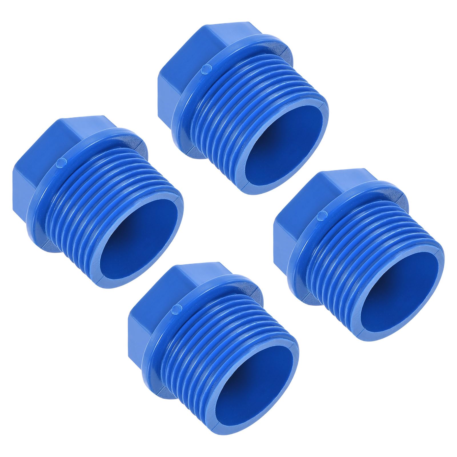 M METERXITY 4 Pack Pipe Plug Fitting - PVC Hex End Cap Connector Plug, Corrosion-Resistant, Apply to Water Pumps Water Tank Drain Pipe (G3/4 Male Threaded, Blue)
