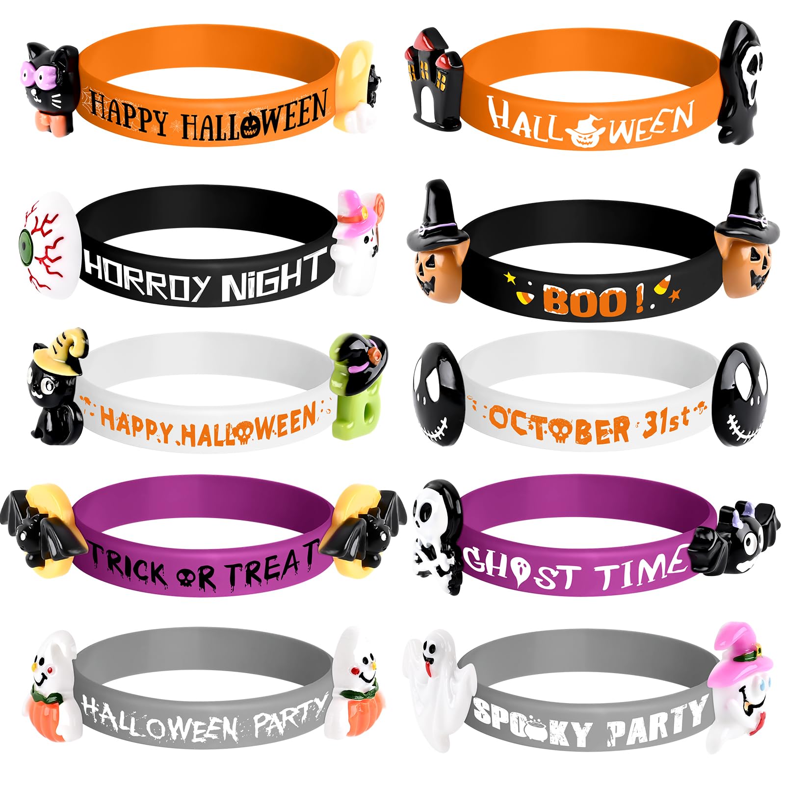 Morcheiong 10/20 Pcs Halloween Rubber Bracelets Silicone Wristbands for Halloween Trick or Treat Party Goodie Treat Bags Stuffers Filler Favors Classroom Prizes School Class Exchange Favors (20)
