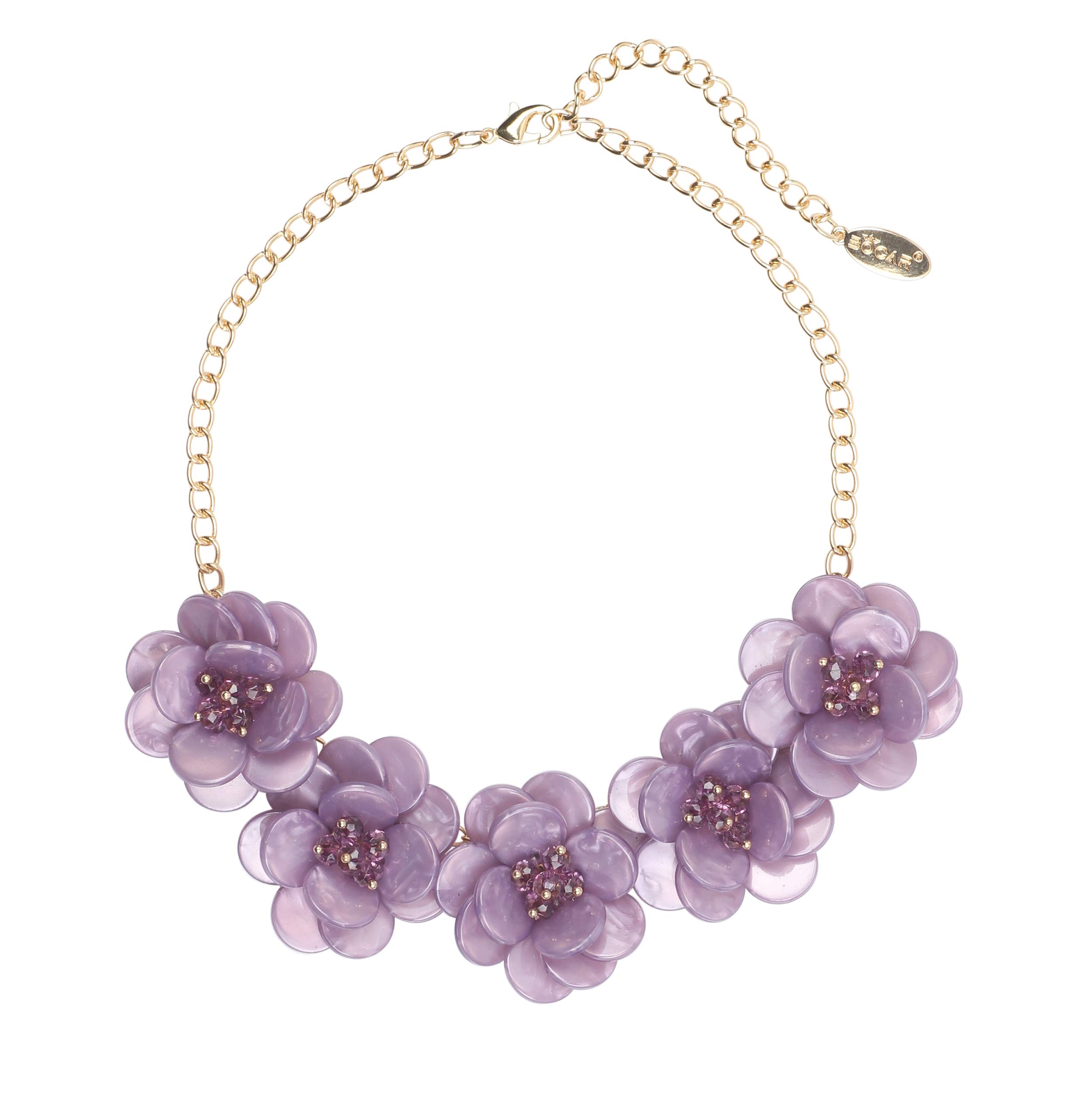 BOCAR Statement Pendant Choker Flower Necklace for Women (NK-10281-lavender)