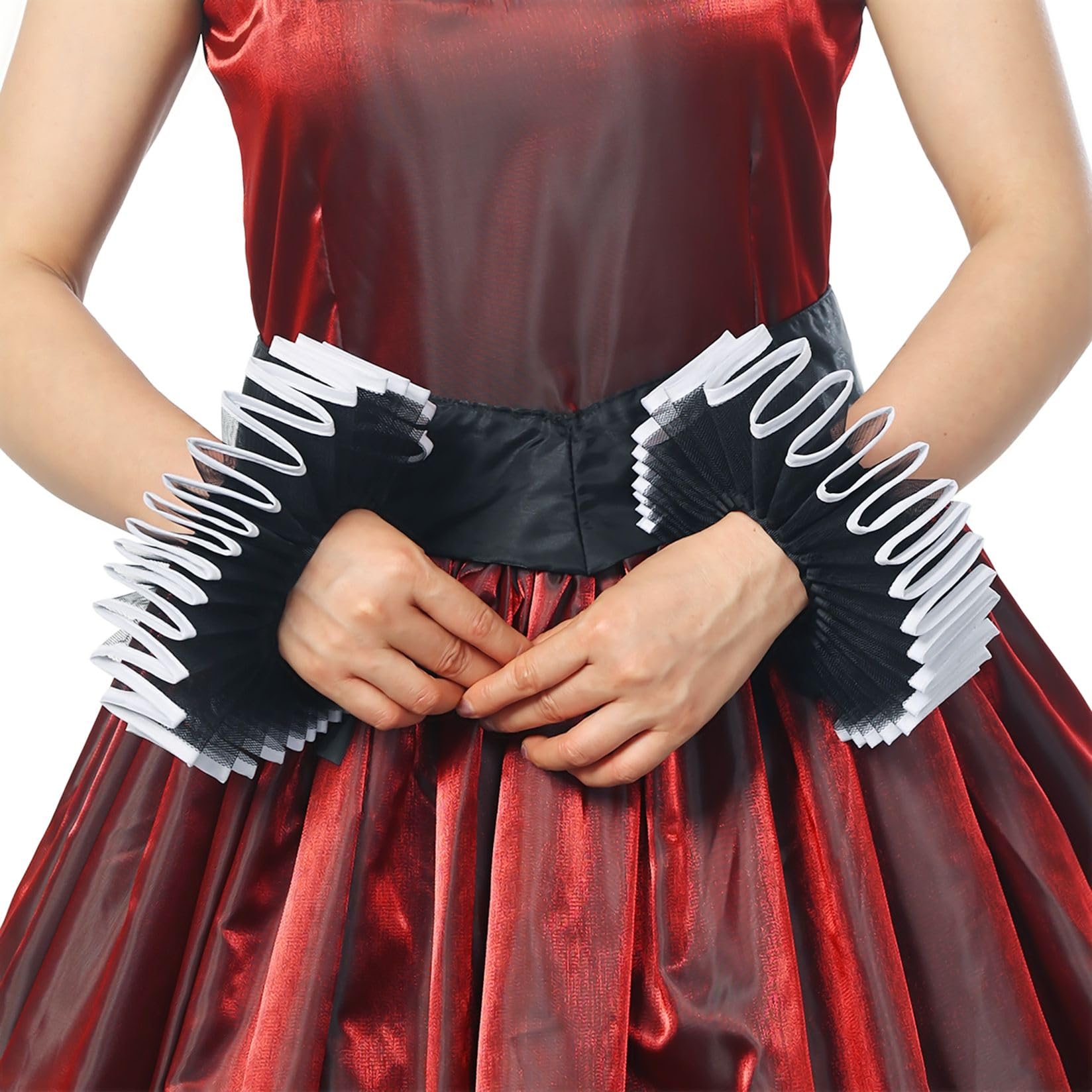 BPURB 2 Pieces Renaissance Tudor Elizabethan Ruffled Wrist Ruffs Clown Hand Cuff Arm Bands Victorian Costume Fancy Dress Accessories for Halloween Carnival