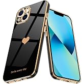 Teageo for iPhone 13 mini Case for Women Girl Cute Love-Heart, Black | Luxury Plating, Girly Love-Heart Pattern, Soft TPU Back Cover, Camera Protection Shockproof Phone Case