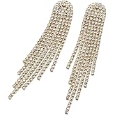 BriLove Rhinestone Earrings Dangling for Women Fashion Long Chandelier Sparkle Crystal Tassel Dangle Drop Earring for Party Prom Accessories
