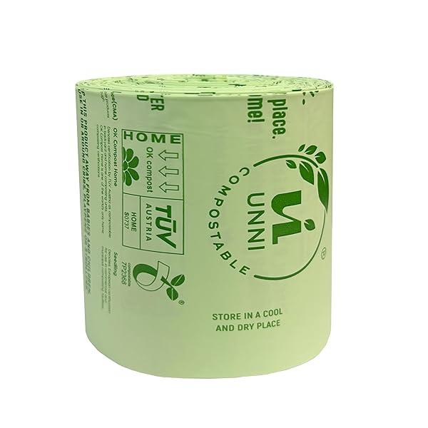 UNNI COMPOSTABLE TRASH BAGS, 2.6 GALLON / 9.84 LITER, 100 COUNT, EXTRA THICK 0.71 MIL SMALL KITCHEN FOOD SCRAP BIN LINERS, CERTIFIED BY BPI, CMA & OK COMPOST HOME, MEETS THE ASTM D6400 STANDARD