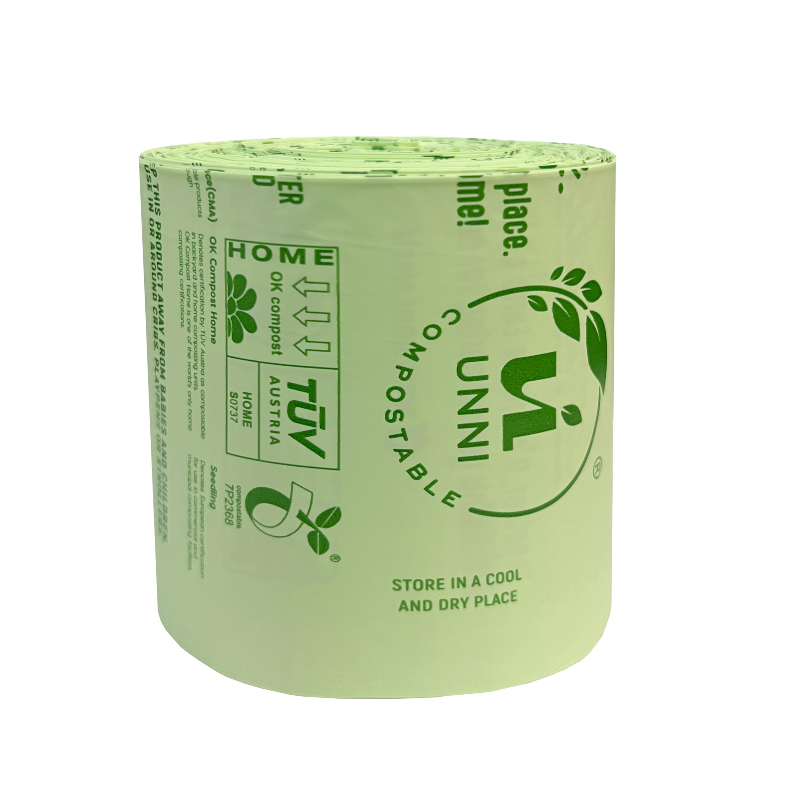 UNNI Compostable Trash Bags, 2.6 Gallon / 9.84 Liter, 100 Count, Extra Thick 0.71 Mil Small Kitchen Food Scrap Bin Liners, Certified by BPI, CMA & OK compost HOME, Meets the ASTM D6400 Standard