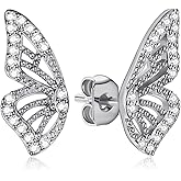 Luxval Butterfly Wing Earrings,18K Gold Plated CZ Simulated Diamond Silver Stud Earrings, Tiny Butterfly Cartilage Earrings for women,Gold Stud Earrings for Girls