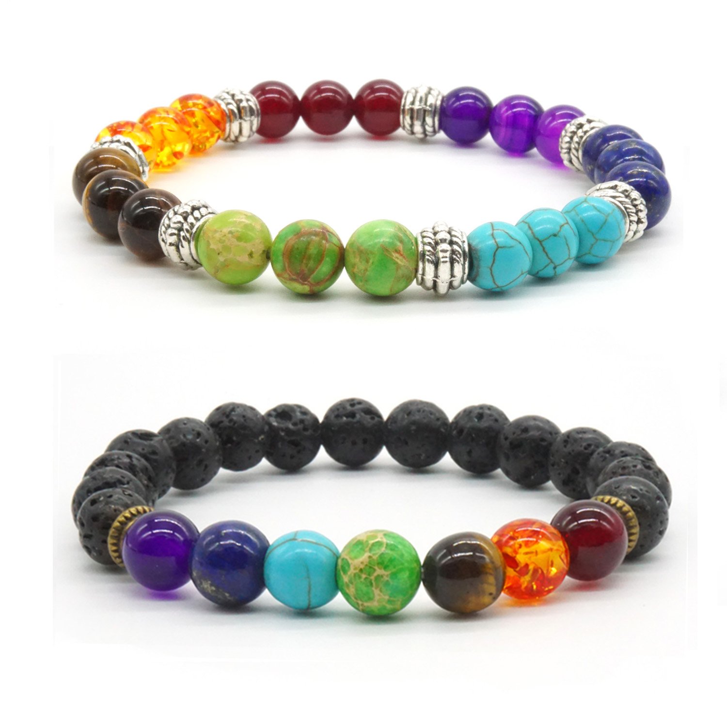 Lava Stone Bracelet, 2X Zen Buddhism Bracelet Energy Therapy Yoga Bracelet 7 Chakra Healing Balance Buddha Bracelet