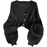 RoseSeek Women's Plus Size Cropped Cardigan Ribbed Knit Button Down V Neck Sweaters Long Sleeve Cardigans Outerwear