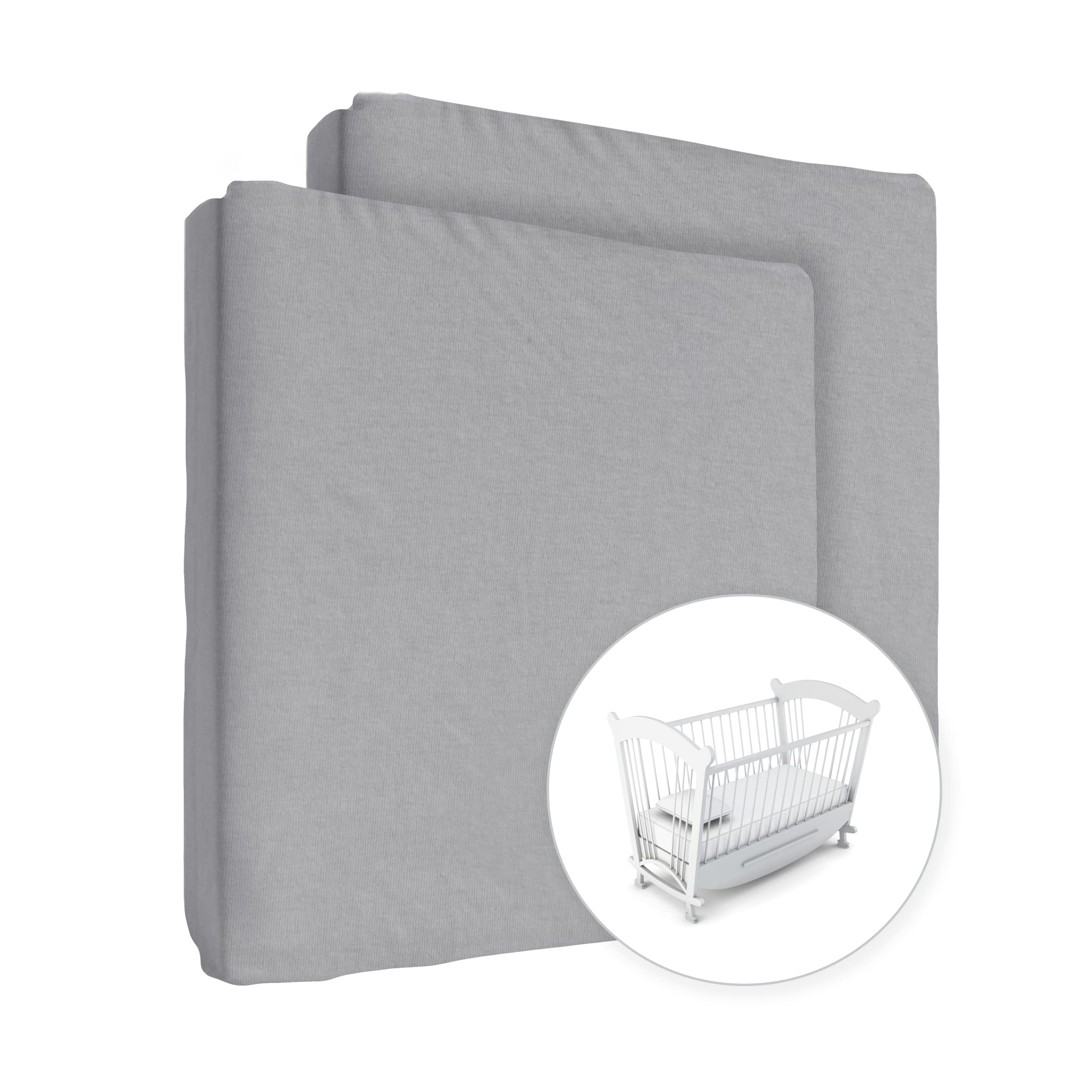 2X Jersey 100% Cotton Fitted Sheet for 90 x 50 cm Baby Co-Sleeping Crib Mattress (Grey)