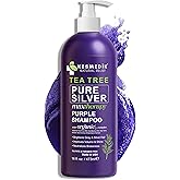 KESMEDIK Tea Tree Purple Shampoo with Rosemary & Aloe, Professional Anti Brass Toner, Removes Yellow Tones for Gray, Bleached, White & Blonde Hair, Nourishes & Refreshes Scalp, Sulfate-Free, 16 fl oz