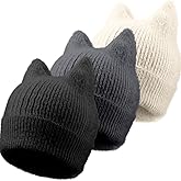 Silicherry 3 Pack Winter Cat Ear Knit Beanie Hats for Women, Soft Warm Slouchy Beanies, Stretchy Cuffed Caps for Adults