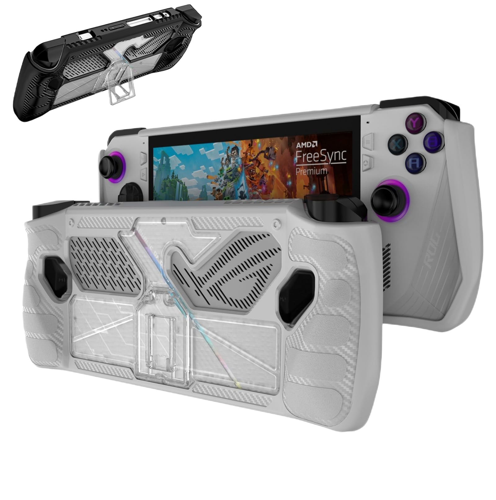 GIOPUEY Case for ASUS ROG Ally - With Stand - Clear PC & Soft TPU Bumper - Invisible Airbag Drop Protection - White