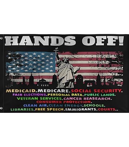 Hands Off Protest Social Security And Medicare Flagge – 152 X 240 Cm, Polyester, Mit Messingösen, Für Innen & Außen