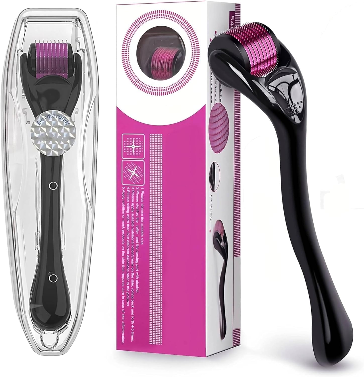 540 Titanium Microneedle Derma Roller 0.75mm – Beard Growth Roller & Hair Regrowth Tool – Microneedling Face Roller for Wrinkles, Acne Scars, Stretch Marks, Skin & Beard Thickener for Men & Women