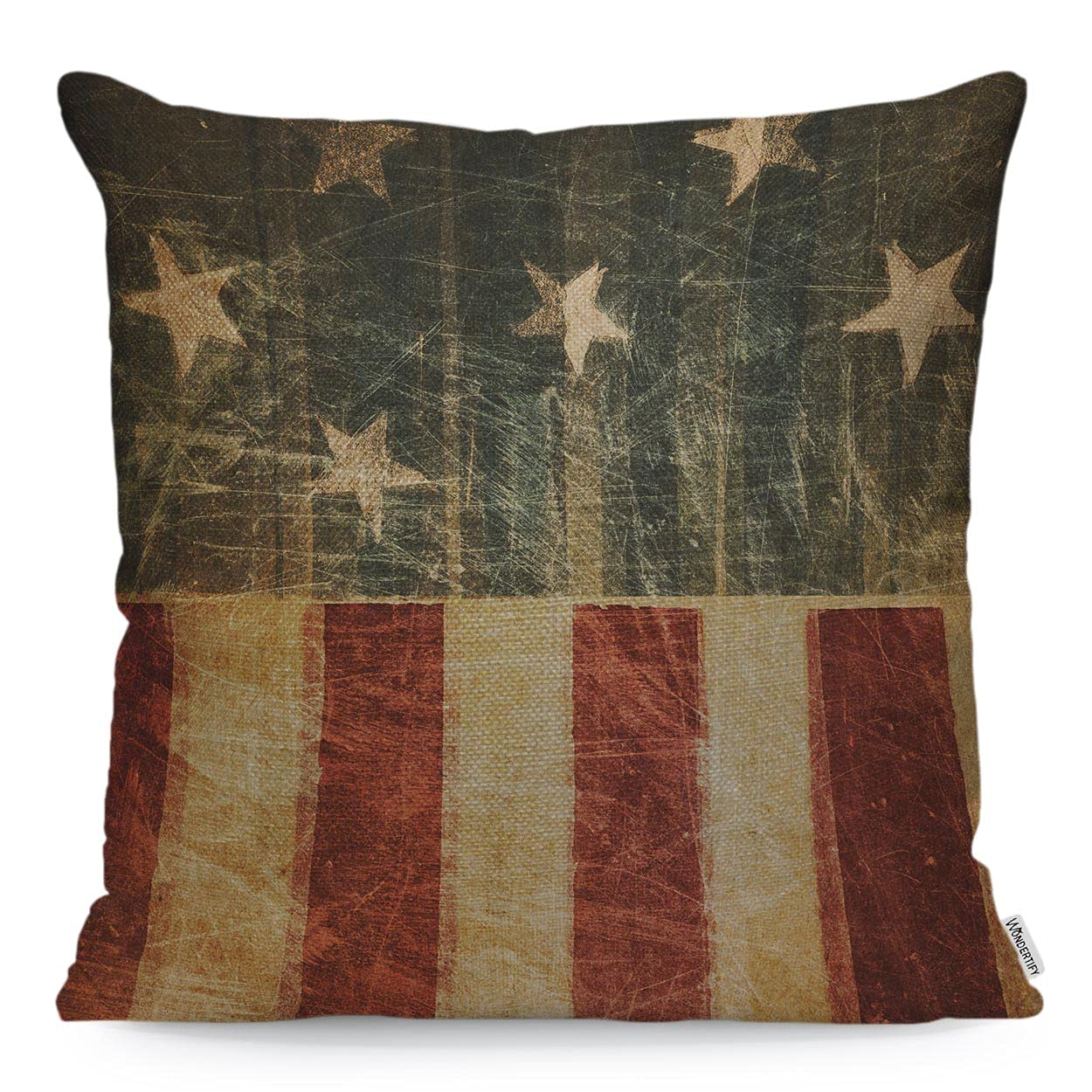 WONDERTIFY Vintage American Flag Cushion Cover USA Flag Pillowcases for Men Women, Pillow Cover Living Room Farmhouse 45X45 Cm