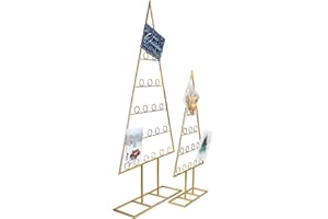 Red Co. Set of 44 and 30" Decorative Metal Tabletop Ornament Tree Card & Photo Holders in 2 Sizes - Gold