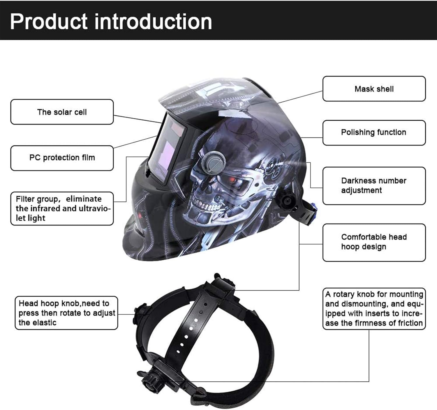 TEKWARE Welding Helmet Solar Power Auto Darkening Hood Welder Mask Breathable Grinding Helmets with Adjustable Shade Range - - 