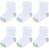 JAMEGIO Boys Crew Socks 6 Pairs White Cotton Athletic Socks for Toddlers Boys Girls