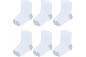 JAMEGIO Boys Crew Socks 6 Pairs White Cotton Athletic Socks for Toddlers Boys Girls