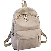SMAROICE Corduroy Travel Backpack Women Vintage Casual Kawaii Cute Aesthetic Fuzzy Fluffy Plush Fleece Rucksack Daypack (White)