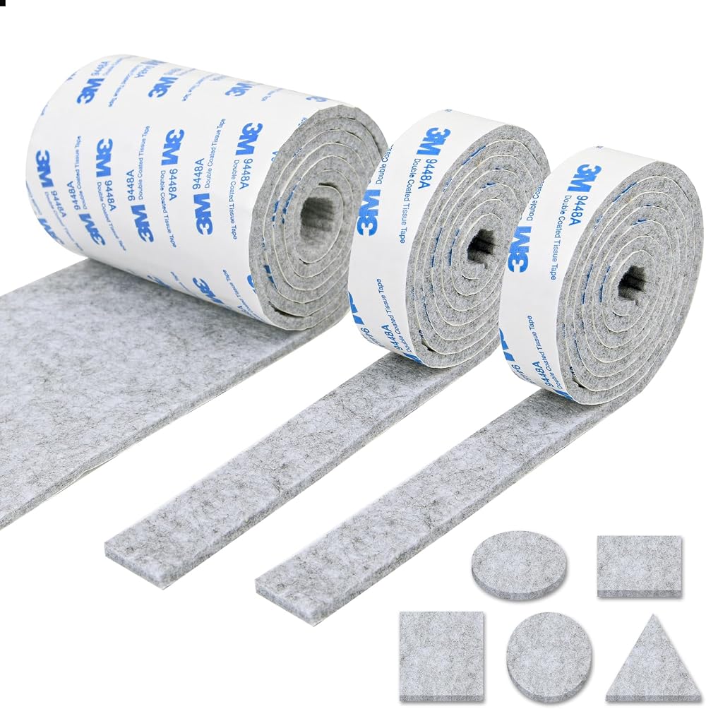 Vicloon Furniture Pad 3-Piece Self-Adhesive Felt Strip Roll Set 120x10cm