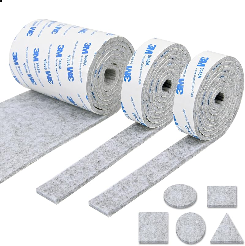 Vicloon Furniture Pad 3-Piece Self-Adhesive Felt Strip Roll Set 120x10cm