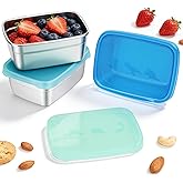 Tanjiae 3-Pack Stainless Steel Snack Containers for Kids & Toddlers - 550ml (18oz) Leakproof Colorful Lids with Cute Dinosaurs | LFGB Certified, Stackable Metal Lunch Box for Daycare, School, Travel