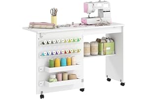HOMCOM Folding Sewing Table, Rolling Craft Table with Magnetic Barn Door, 2 Bins, Storage Shelf, 18 Pegs, Lockable Wheels, Se