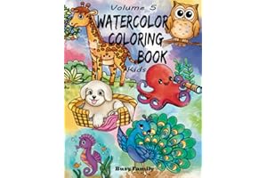 Watercolor Coloring Book Kids: (Volume 5) 12 ADORABLE TOP-NOTCH Illustrations + 12 Inspiring REFERENCE Pages. Peacock, Kitten, Pubby, Flamingo, ... Much More. The Best Gift for Young Artists!!