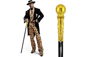 GAGIFT WORLD Costume Pimp Cane, 42" Metal Prop Stick with Antique Gold Plastic Handle Cosplay Accessories for Halloween Dress-up Party, Suit for All Ages