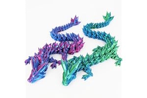 ACOCOFE 16" 3D Printed Dragon, Articulated Dragon, Mystery Crystal Dragon,Large Home Office Decor Fidget Toys Executive Desktop Surprise Animals Toy (Laser Green+Laser Purple)