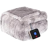 Westinghouse Electric Blanket Twin, Faux Fur Heated Blanket with 10 Heating Levels & 1-12 Hours Auto Off, Soft Cozy Sherpa Heated Blanket Washable Blanket (62" x 84" Twin Size, Light Grey)