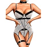 Kaei&Shi Rave Outfits Fishnet, Exotic Strappy Backless, Choker Garter Lingerie
