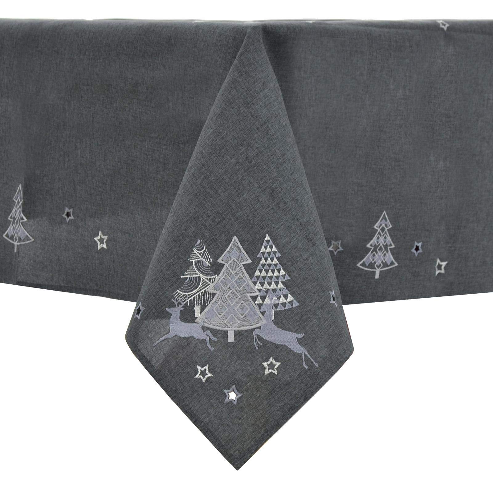 Mr Crimbo Christmas Tablecloths Napkins Dark Grey Fabric Luxury Silver Embroidered Trees - 52 x 70cm