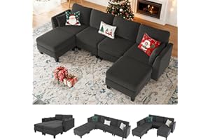 Huatean Home Modular Sectional Sofa, Convertible U Shaped Sofa Couch with High Density Memory Foam, 6 Seat Comfy Modular Sofa Couch for Living Room, Modern U Shaped Sectional Sofa, Dimgrey