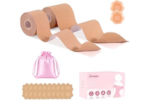 Sovano Boob Tape Set for Lift Support, Boobtapes A-G Cup for Push up, 2 Rolls 5M Stretchable Self-Adhesive Boobtape for Small
