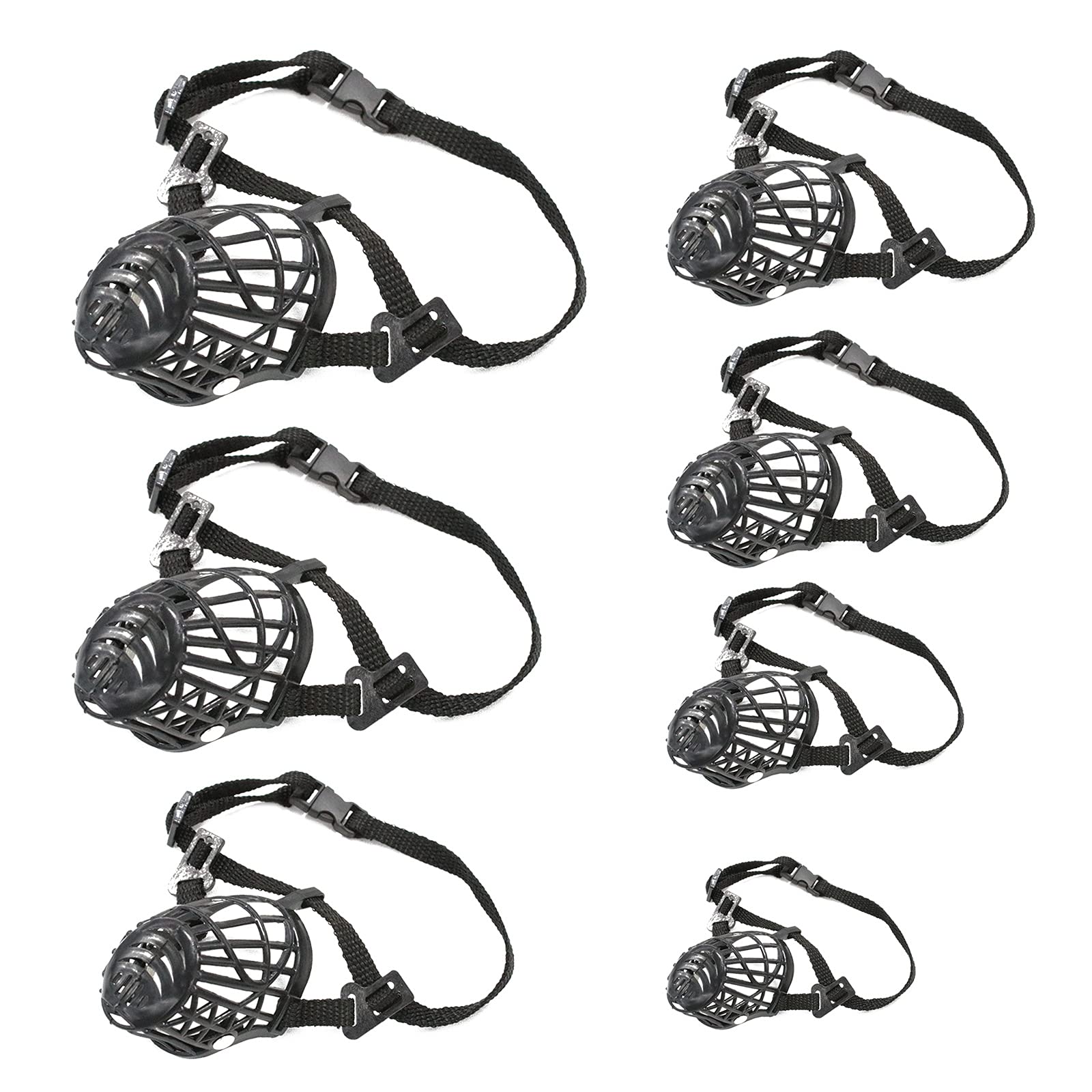 HUI JIN Plastic Basket Muzzle Adjustable Loop Dog Training Dog Muzzle for Small Medium Large Dogs,Light Khaki,Pack of 7