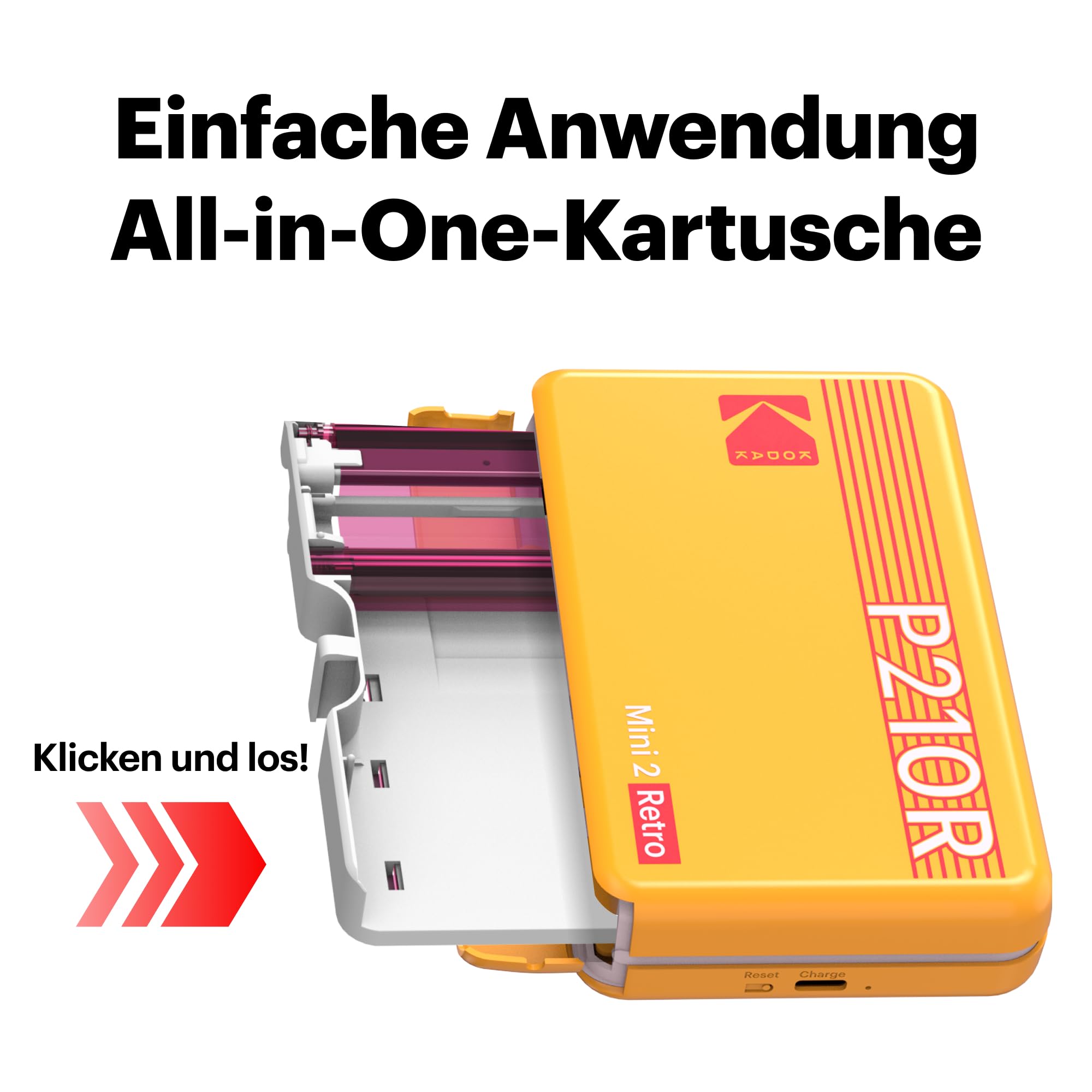 KODAK Mini 2 Retro 5,3 x 8,6 cm tragbarer Fotodrucker, 38 Blatt, Bluetooth-Smartphone-Drucker für iPhone und Android, sofortige Farbdrucke, 4-Pass-Farbsublimation 4