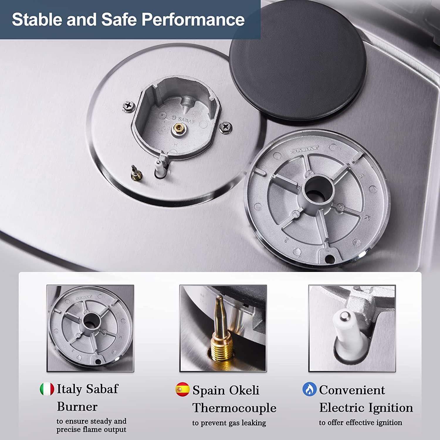 Trifecte 12 Inch Stainless Steel Gas Cooktop with 2 Italy Sabaf Sealed Burners, Portable Gas Stove Top for Apartment Outdoor RVs, NG/LPG Convertible Thermocouple Protection(Gas Regulator Not Included)