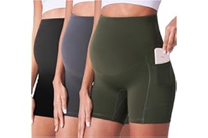POSHDIVAH 3 Pack Maternity Biker Shorts Over The Belly Summer Comfy Pregnancy Yoga Active Workout Athletic Short Pants 5"/8"