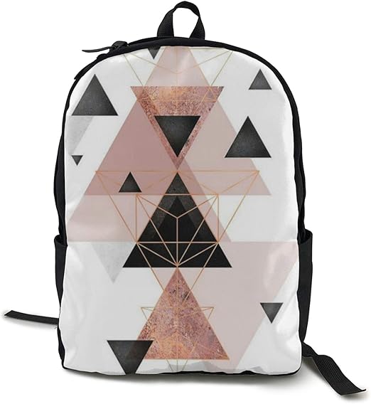 Geometric Triangles Rose Gold White Backpack Bookbag