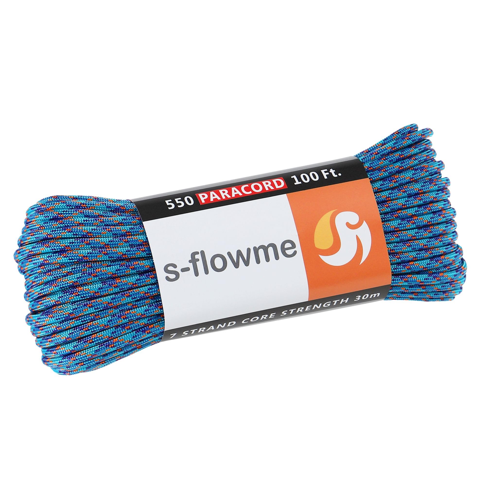 スフローム(s-flowme) パラコード 7芯 4mm x 30m 全60色 耐荷重 250kg クラフト パラコード アクセサリー アウトドア キャンプ テント タープ 用固定用紐 ガイロープ ロープ M05 シーブリーズ/オレンジ の商品画像