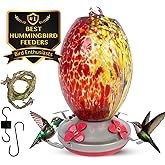 Nature Gear Hummingbird Feeder, Hanging-Mount Glass Hummingbird Feeders for Outdoors, Hand-Blown Glass Feeder with Ant Moat for Garden Hummingbirds, Easy to Clean & Rust Resistant, Volcano Red